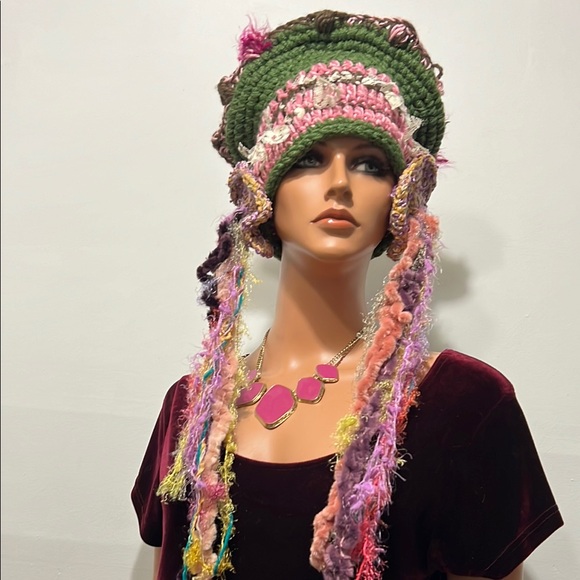 Handcrafted Green and Pink Crochet Hat main image 14